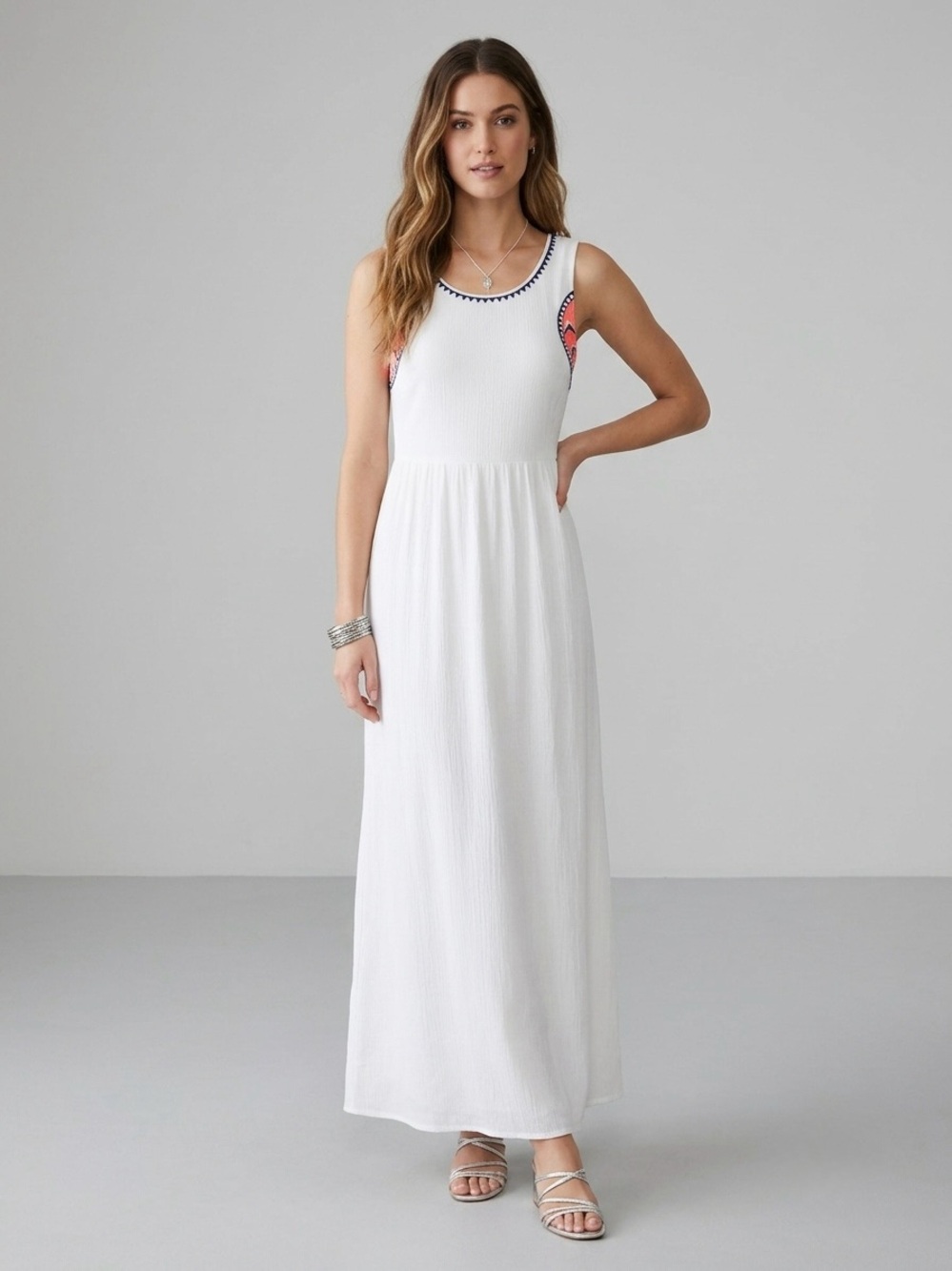 Romeo & Juliet Couture Embroidered Maxi Dress Lace Up Corset Back White Boho S